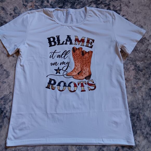 Unbranded Tops - Blame It All On My Roots Womens Tshirt White XL